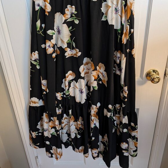 Shein Black Floral Wrap Maxi Dress — Flutter Sleeves, Deep V-Neck, Size 2XL - Picture 5 of 11